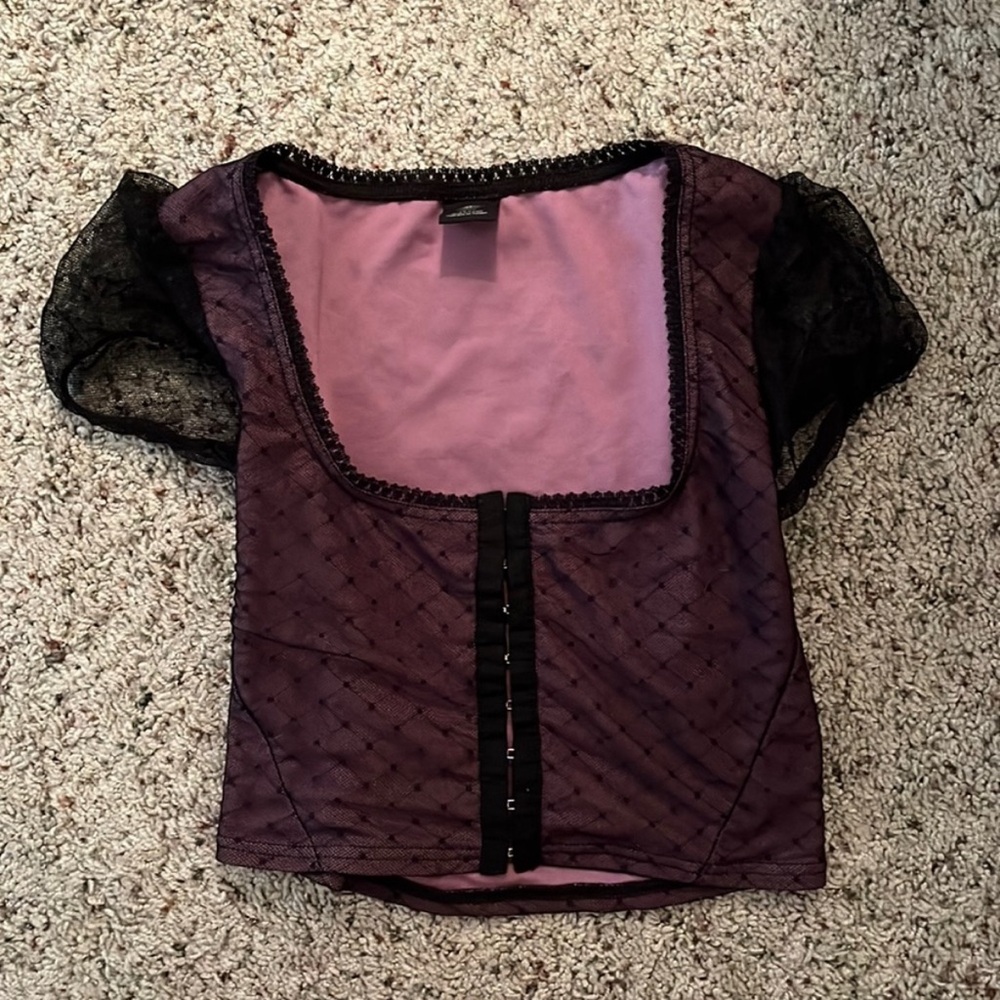 Urban outfitters black and pink lace top